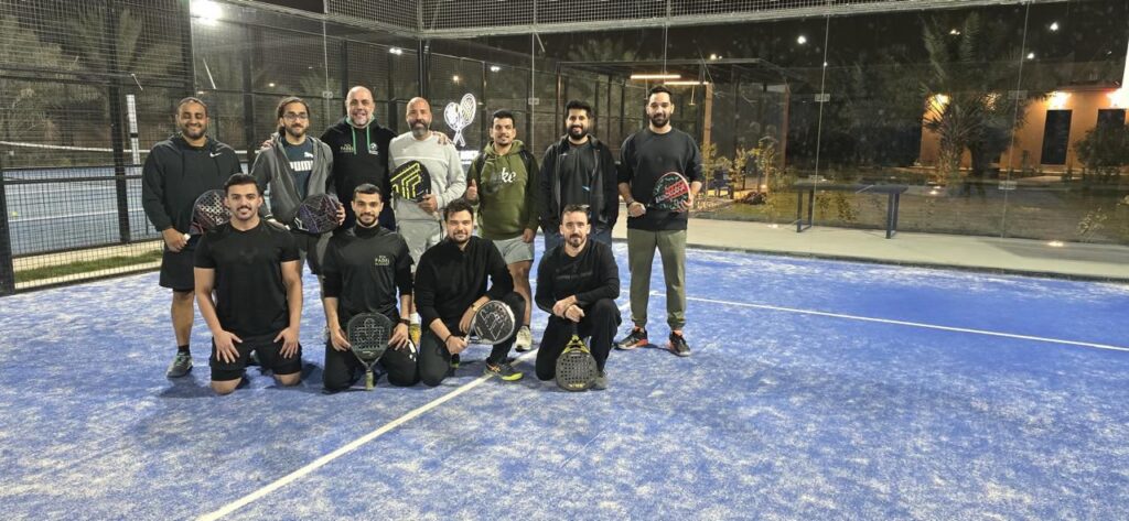BCN Padel Academy intensive clinic participants in Riyadh - Group photo after training session Saudi Arabia